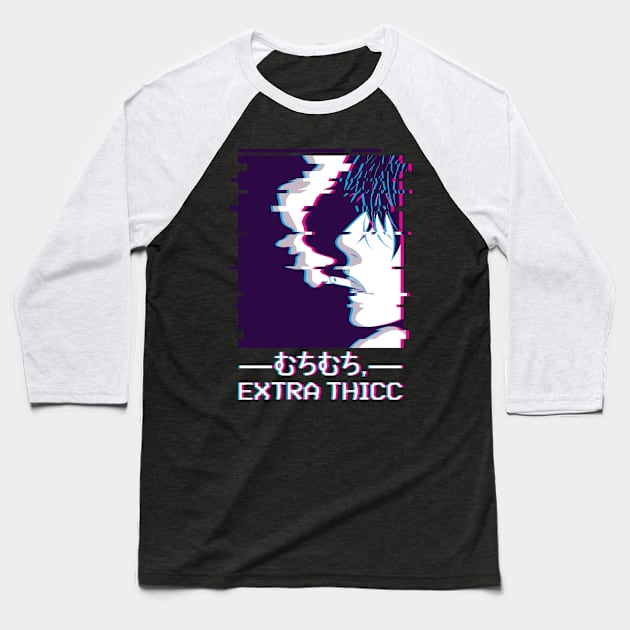 Exra Thicc Smoking Anime Boy Japanese Vaporwave Baseball T-Shirt by Alex21